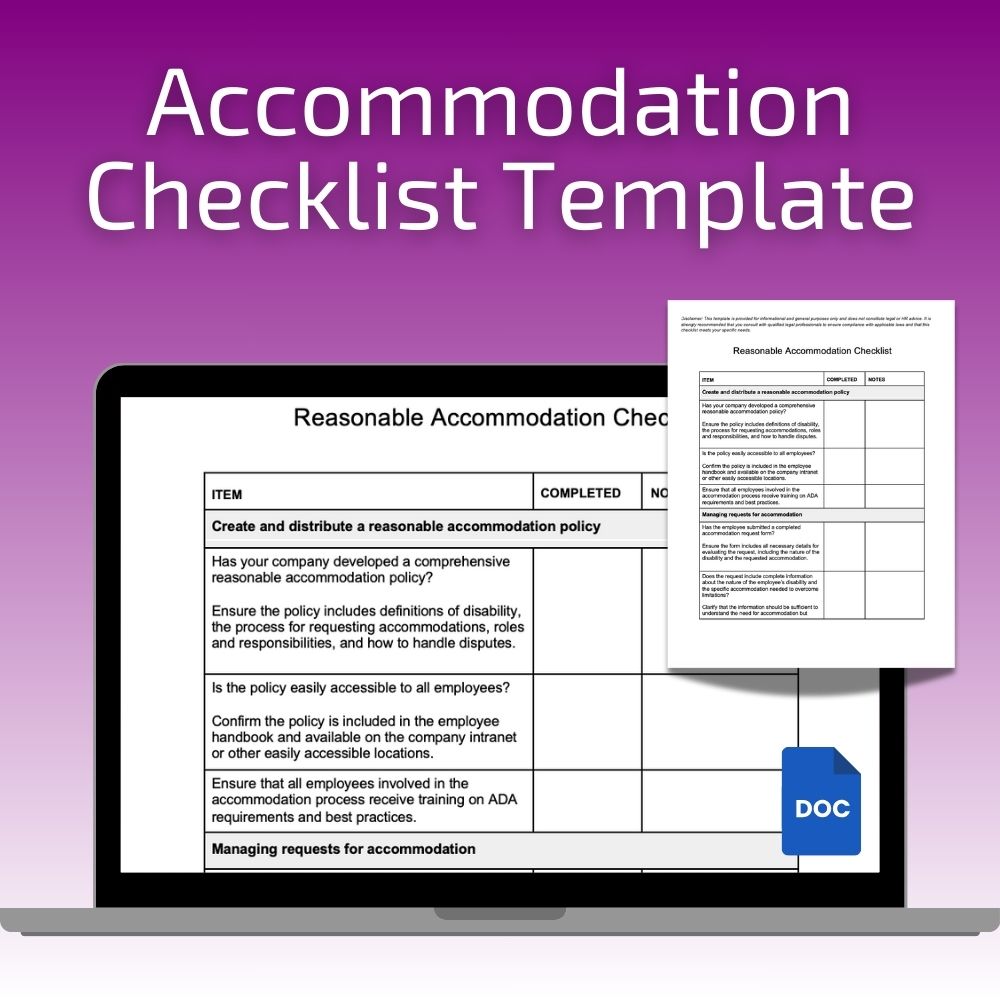 accommodation checklist template sample
