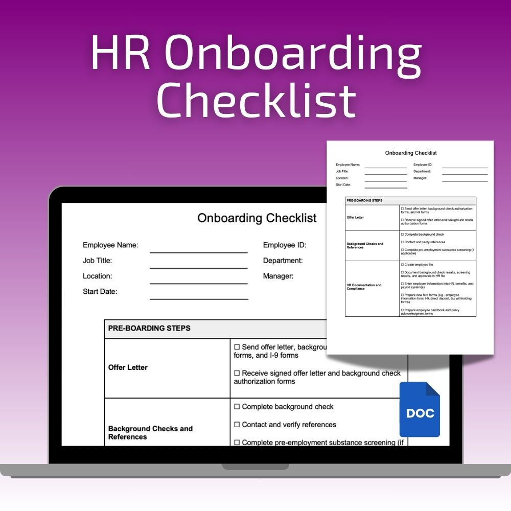 hr onboarding checklist word sample screenshot