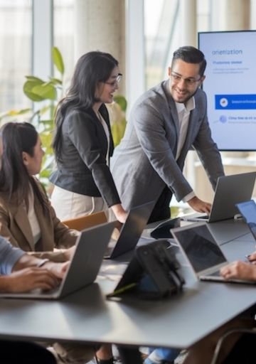 three employees in a group training session