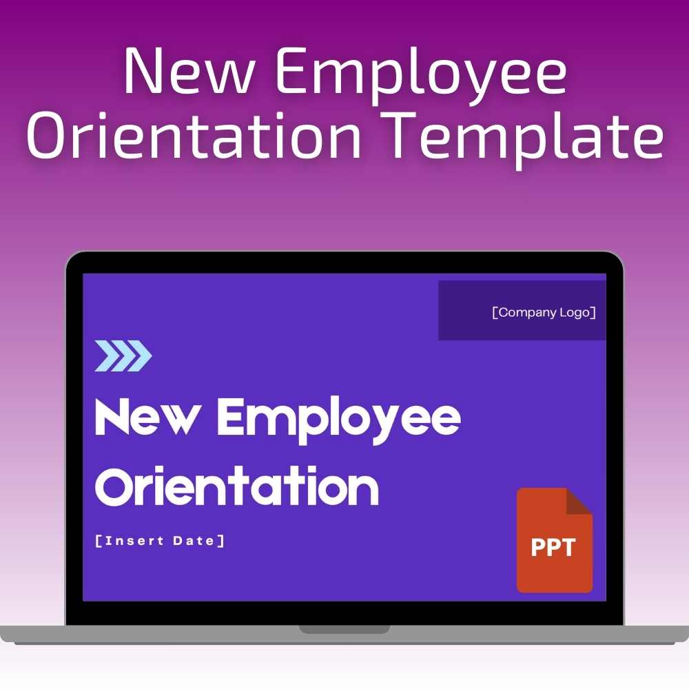 laptop with a new employee orientation slide