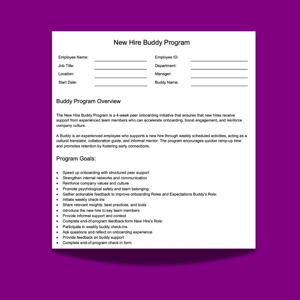 new hire buddy program word template sample