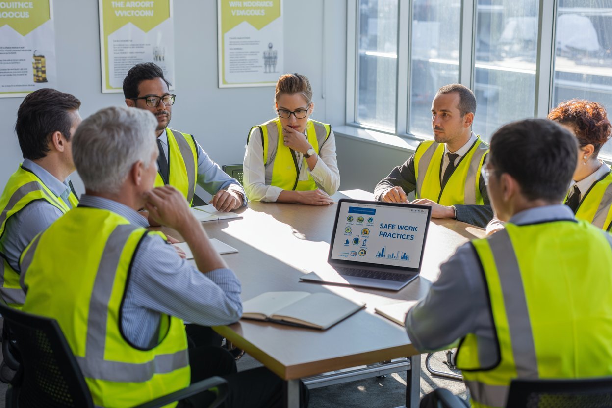 Employees attending workplace compliance training session