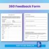 Preview of 360-degree feedback form template showing competency ratings and open-ended feedback fields in Microsoft Word.
