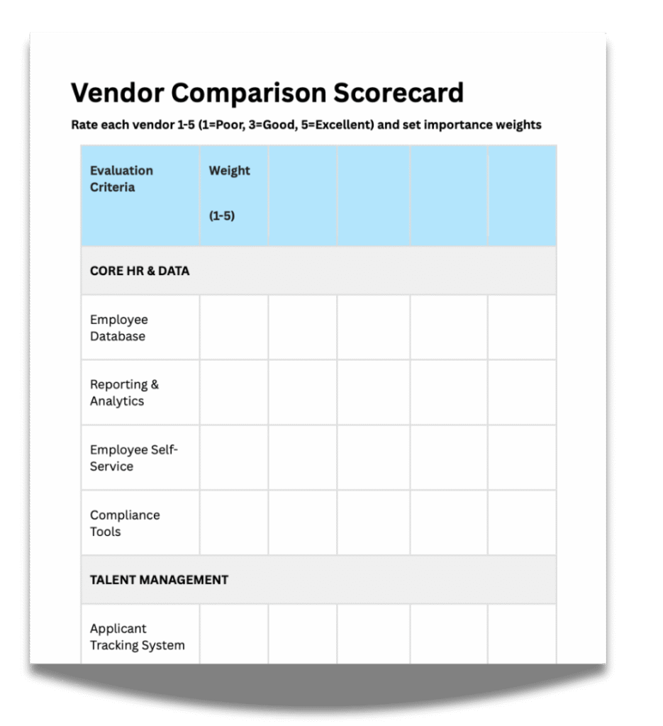 Vendor Comparison Scorecard Screenshot HRIS Vendor Comparison Scorecard Free
